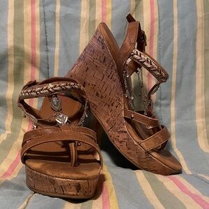 Jellypop Brown Wedge Sandals with Heart Charms